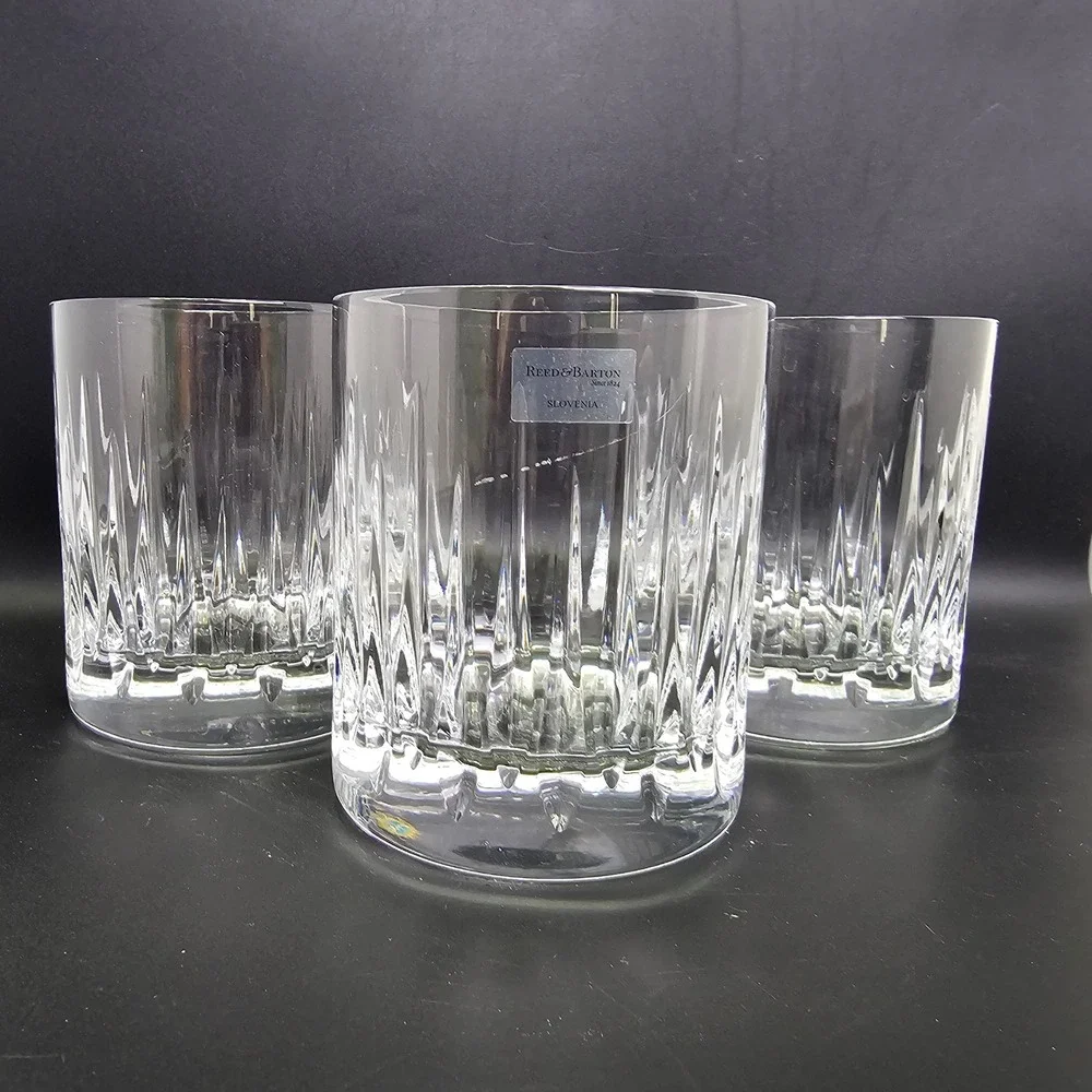 Reed & Barton Soho Crystal Double Old Fashioned Glasses Set of 3 Slovenia 4in
